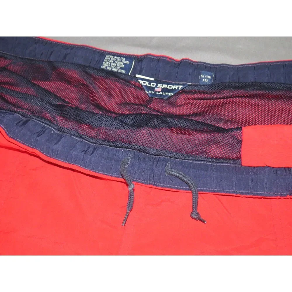 Men's Vintage Ralph Lauren POLO SPORT Red Mesh Lined‎ Swim Trunks XL